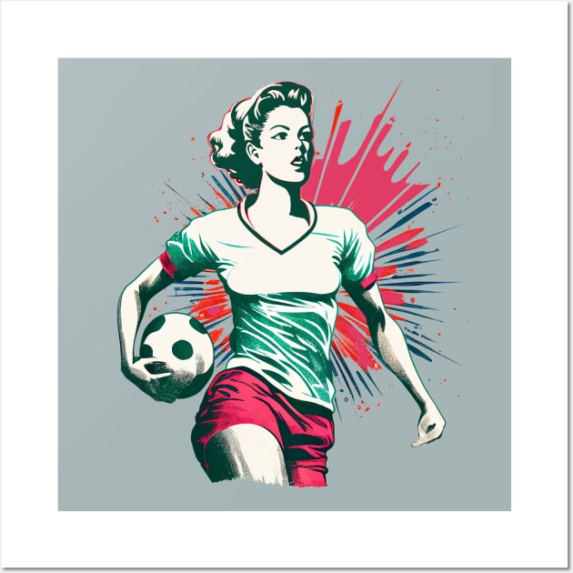 Womens Badass Soccer Player with Ball Retro Design Wall Art by Pine Hill Goods